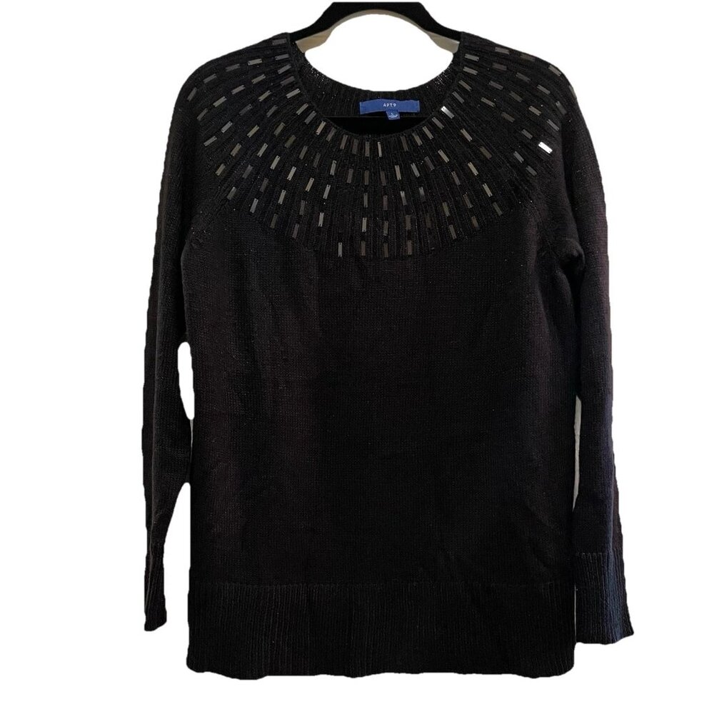 APT. 9 Sparkly Black Long-Sleeved Round Neck Embellished Sweater Sz L
